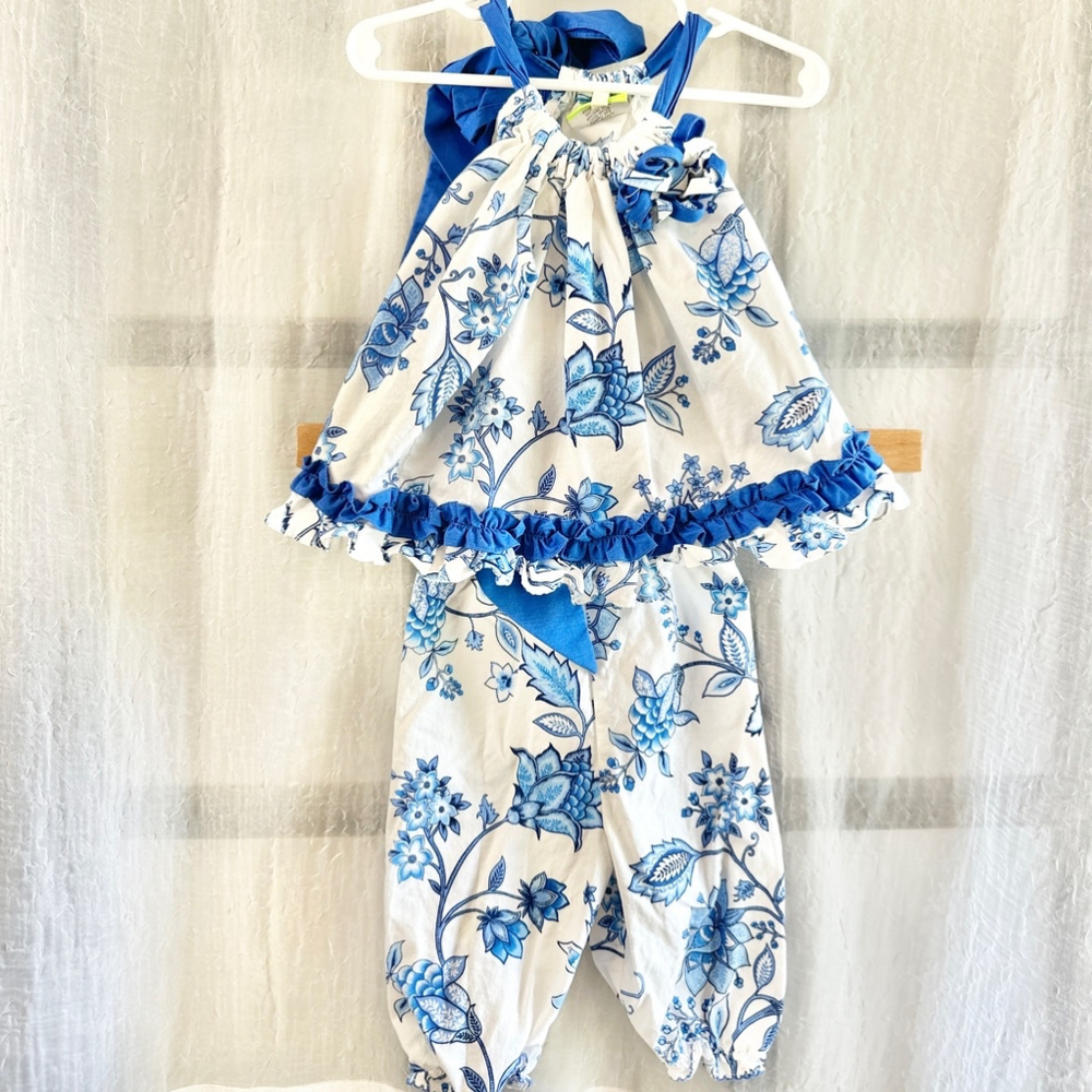 Floral Blue and White Kids Matching Set